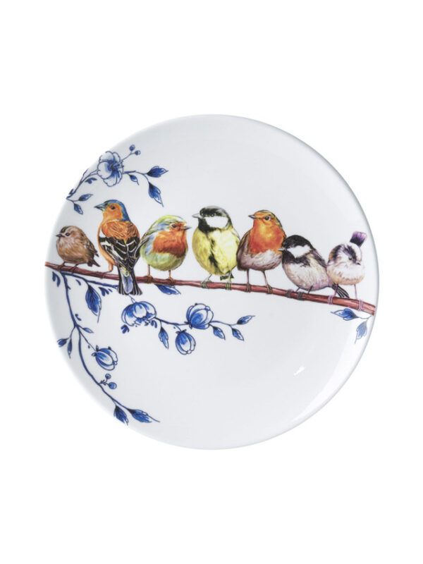 Wandbord Bosvogels op Tak - Heinen Delfts Blauw - 26 cm