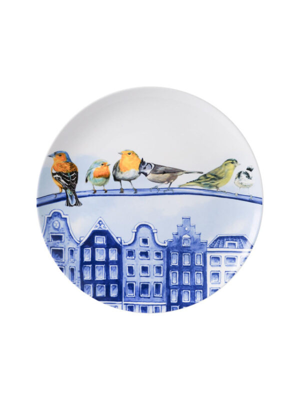 Wandbord Vogels in de Stad - Heinen Delfts Blauw - 26 cm